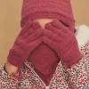 Sergent Major Bonnet, Echarpe & Gants-Gants rose en tricot