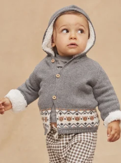 Sergent Major Pull, Gilet & Cardigan-Gilet &agrave; capuche gris moyen en tricot