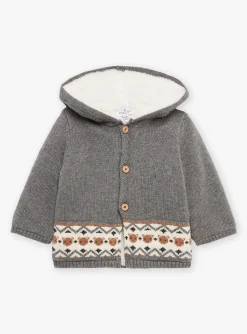 Sergent Major Pull, Gilet & Cardigan-Gilet &agrave; capuche gris moyen en tricot