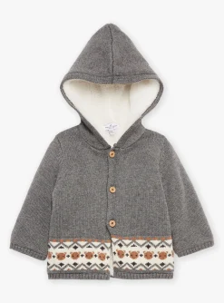 Sergent Major Pull, Gilet & Cardigan-Gilet &agrave; capuche gris moyen en tricot