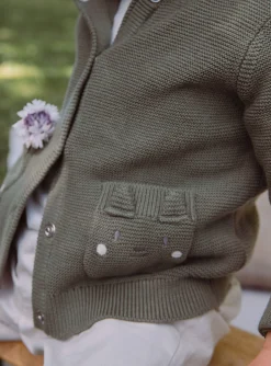 Sergent Major Pull, Gilet & Cardigan-Gilet &agrave; capuche kaki en tricot