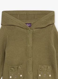 Sergent Major Pull, Gilet & Cardigan-Gilet &agrave; capuche kaki en tricot