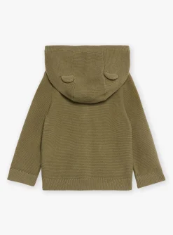 Sergent Major Pull, Gilet & Cardigan-Gilet &agrave; capuche kaki en tricot