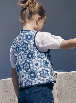 Sergent Major Pull, Gilet & Cardigan-Gilet sans manches bleu et blanc r&eacute;versible et matelass&eacute;