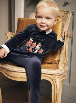 Sergent Major Pyjama & Grenouillère-Grenouill&egrave;re bleu marine en velours