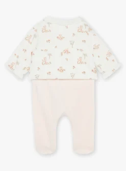 Sergent Major Tenues & Ensembles-Grenouill&egrave;re rose p&acirc;le et gilet &eacute;cru en velours en coton biologique et polyester recycl&eacute;