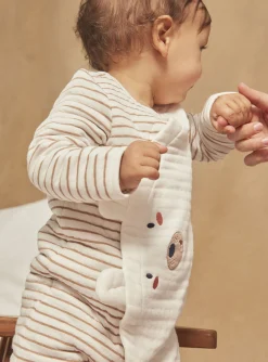 Sergent Major Pyjama & Grenouillère-Grenouilli&egrave;re beige en tubique &agrave; imprim&eacute; &agrave; rayures