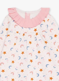 Sergent Major Pyjama & Grenouillère-Grenouilli&egrave;re blush &agrave; imprim&eacute; &eacute;toiles, lunes, arc-en-ciel et fleurs