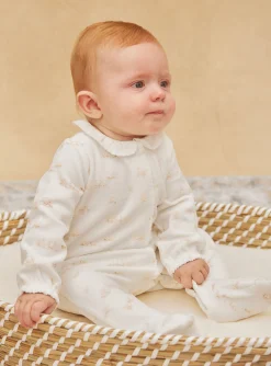 Sergent Major Pyjama & Grenouillère-Grenouillière écrue en velours à imprimé fleuri et chien