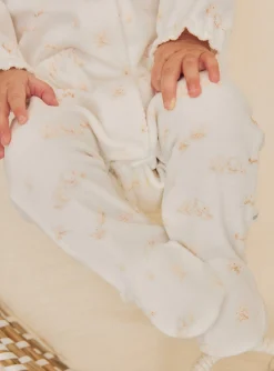Sergent Major Pyjama & Grenouillère-Grenouilli&egrave;re &eacute;crue en velours &agrave; imprim&eacute; fleuri et chien