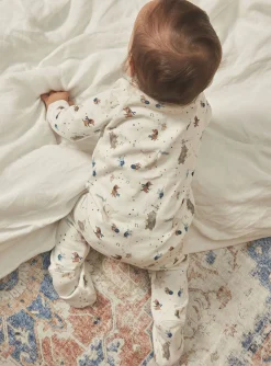 Sergent Major Pyjama & Grenouillère-Grenouilli&egrave;re et bonnet &eacute;cru en velours &agrave; imprim&eacute; animaux