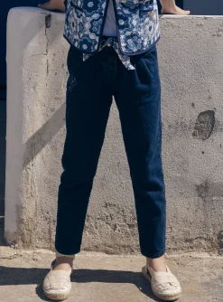 Sergent Major Pantalon, Jean & Legging-Jean carotte bleu avec ceinture à imprimé fleuri
