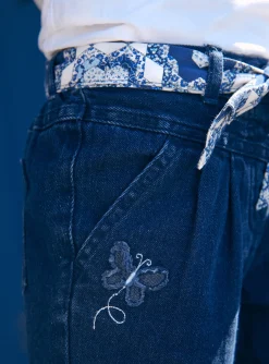 Sergent Major Pantalon, Jean & Legging-Jean carotte bleu avec ceinture &agrave; imprim&eacute; fleuri