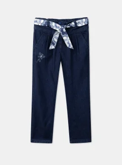 Sergent Major Pantalon, Jean & Legging-Jean carotte bleu avec ceinture &agrave; imprim&eacute; fleuri