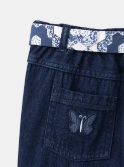 Sergent Major Pantalon, Jean & Legging-Jean carotte bleu avec ceinture &agrave; imprim&eacute; fleuri