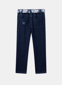 Sergent Major Pantalon, Jean & Legging-Jean carotte bleu avec ceinture &agrave; imprim&eacute; fleuri