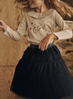 Sergent Major Jupe & Short-Jupe bleu marine en tulle paillet&eacute;