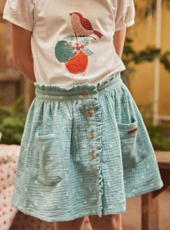 Sergent Major Jupe & Short-Jupe courte sauge en gaze de coton à imprimé fleuri