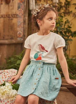 Sergent Major Jupe & Short-Jupe courte sauge en gaze de coton &agrave; imprim&eacute; fleuri
