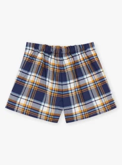 Sergent Major Jupe & Short-Jupe-short bleu marine &agrave; imprim&eacute; &agrave; carreaux en twill