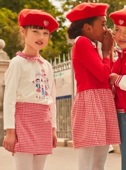 Sergent Major Jupe & Short-Jupe-short rose barbapapa et rouge &agrave; imprim&eacute; pied-de-poule