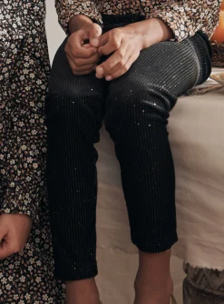 Sergent Major Pantalon, Jean & Legging-Legging noir en velours &agrave; paillettes