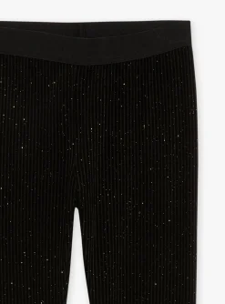 Sergent Major Pantalon, Jean & Legging-Legging noir en velours &agrave; paillettes
