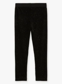 Sergent Major Pantalon, Jean & Legging-Legging noir en velours &agrave; paillettes