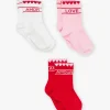 Sergent Major Sous-vêtement, Chaussette & Collant-Lot de 3 paires de chaussettes rouges, roses et &eacute;crues