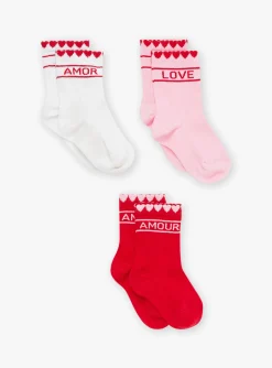 Sergent Major Sous-vêtement, Chaussette & Collant-Lot de 3 paires de chaussettes rouges, roses et &eacute;crues