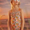 Sergent Major Maillot De Bain & Tenue De Plage-Maillot de bain 1 pi&egrave;ce vert &agrave; imprim&eacute; fleuri