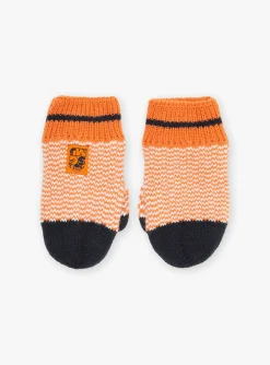 Sergent Major Bonnet, Echarpe, & Gant-Mouffles orange en tricot