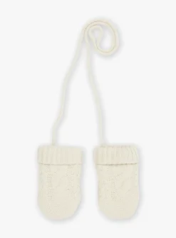 Sergent Major Bonnet, Echarpe & Gant-Moufles beige en tricot torsad&eacute;