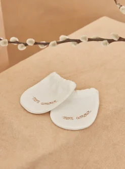 Sergent Major Bonnet, Moufle, Chausson & Chaussette-Moufles de naissance écrues en coton biologique