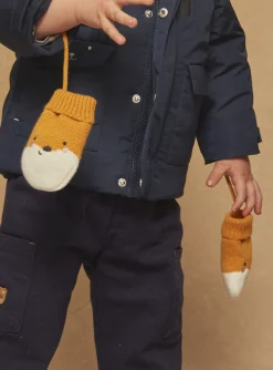Sergent Major Bonnet, Echarpe & Gant-Moufles jaune et blanc en tricot