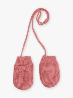 Sergent Major Bonnet, Echarpe & Gant-Moufles rose en tricot