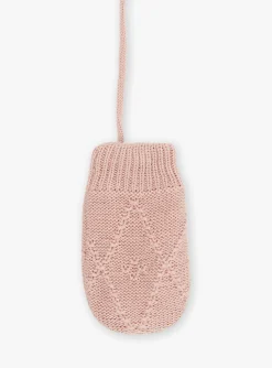 Sergent Major Bonnet, Echarpe & Gants-Moufles roses en tricot torsad&eacute;