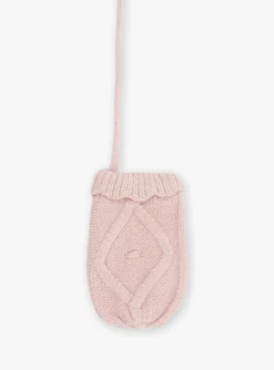 Sergent Major Bonnet, Echarpe & Gant-Moufles roses en tricot torsad&eacute;