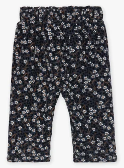Sergent Major Pantalon & Jean-Pantalon bleu ardoise &agrave; imprim&eacute; fleuri en velours c&ocirc;tel&eacute;
