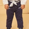 Sergent Major Pantalon & Jean-Pantalon bleu marine avec ceinture &agrave; imprim&eacute; fleuri