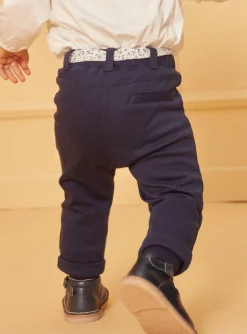 Sergent Major Pantalon & Jean-Pantalon bleu marine avec ceinture &agrave; imprim&eacute; fleuri