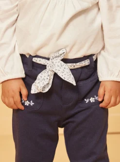 Sergent Major Pantalon & Jean-Pantalon bleu marine avec ceinture &agrave; imprim&eacute; fleuri