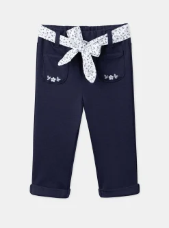 Sergent Major Pantalon & Jean-Pantalon bleu marine avec ceinture &agrave; imprim&eacute; fleuri