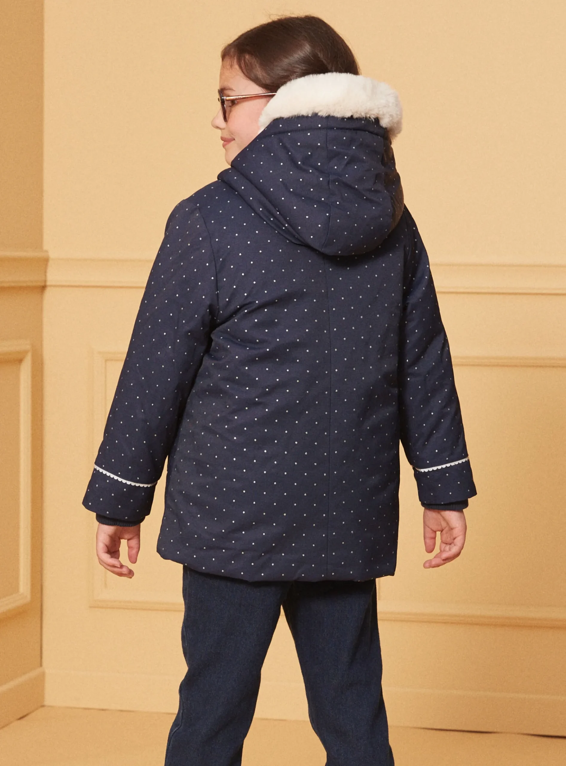 Sergent Major Manteau, Parka & Veste-Parka 3 en 1 marine à pois argentés