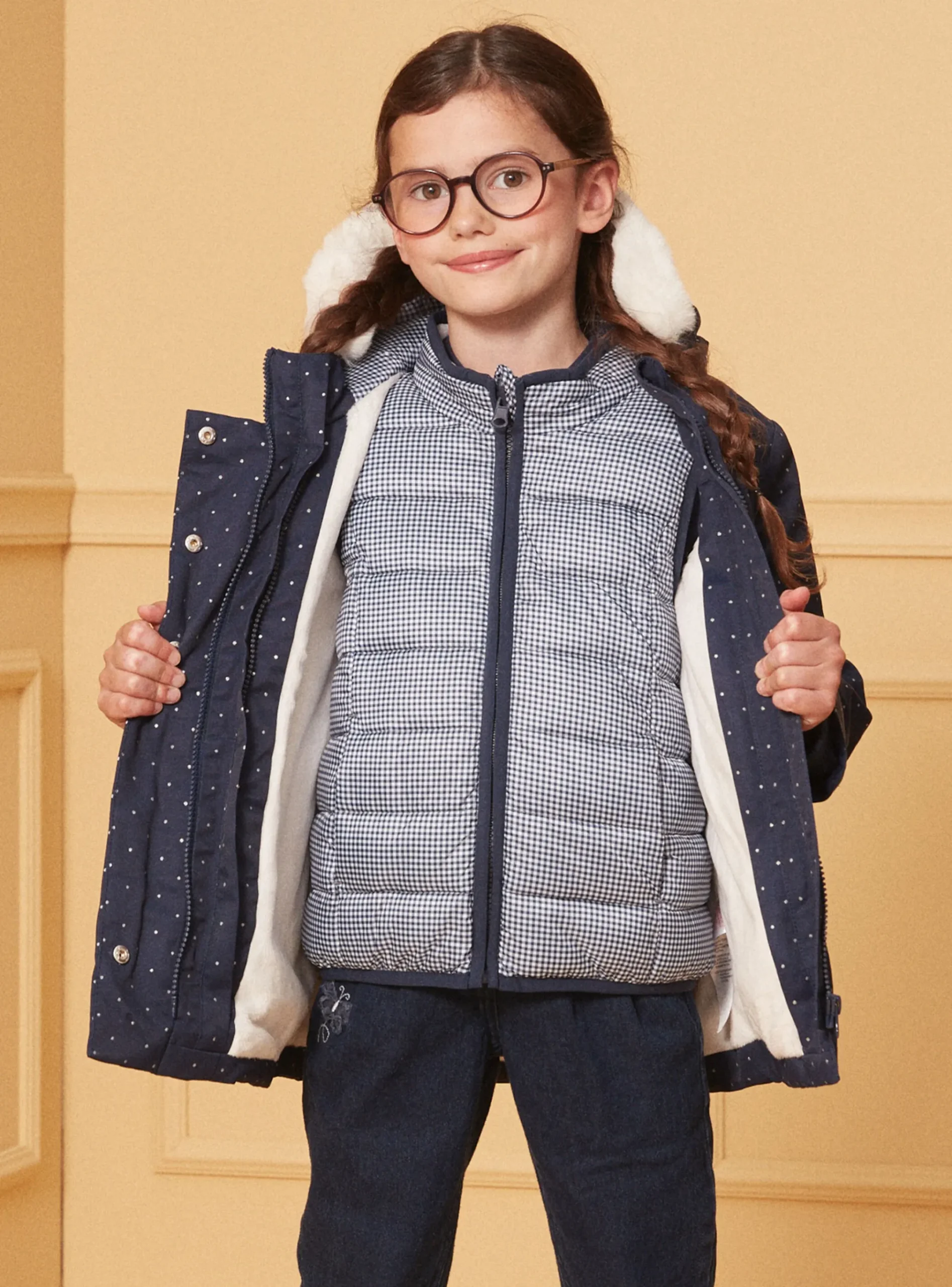Sergent Major Manteau, Parka & Veste-Parka 3 en 1 marine à pois argentés