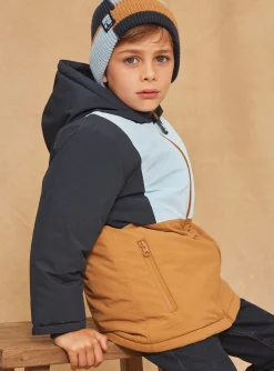 Sergent Major Manteau, Parka & Veste-Parka à capuche bleue et beige réfléchissante
