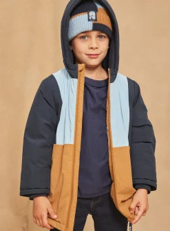 Sergent Major Manteau, Parka & Veste-Parka &agrave; capuche bleue et beige r&eacute;fl&eacute;chissante