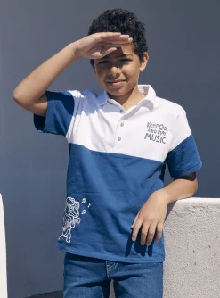 Sergent Major T-shirt & Polo-Polo bleu et blanc en jersey &agrave; motif blaireau guitariste