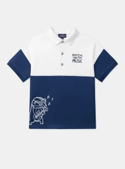 Sergent Major T-shirt & Polo-Polo bleu et blanc en jersey &agrave; motif blaireau guitariste