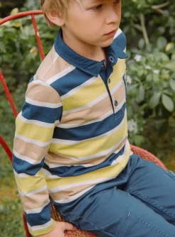 Sergent Major T-shirt & Polo-Polo bleu marine, beige et vert &agrave; imprim&eacute; &agrave; rayures
